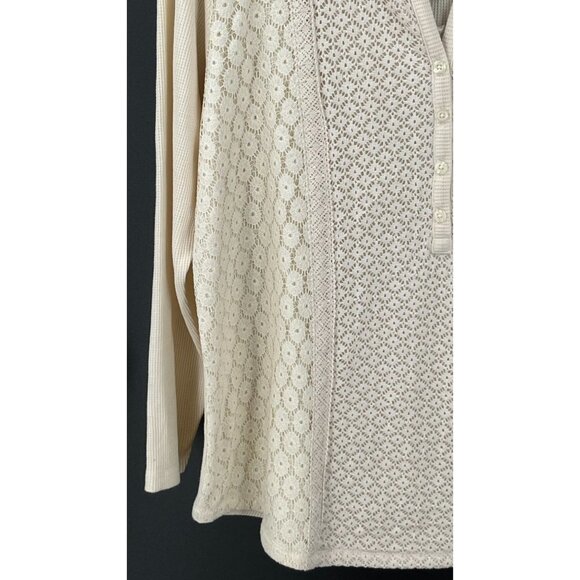 Style & Co Thermal Knit Long Sleeve Top Size XL lace Front Warm Ivor V Neck NWT - Picture 2 of 12